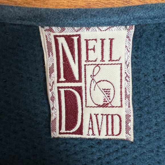 Neil & David Top Women Small Blue Art-to-Wear Thermal Lace Mesh Button Up Topper - Picture 10 of 13